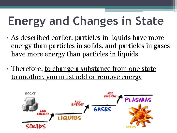 Energy and Changes in State ▪ As described earlier, particles in liquids have more