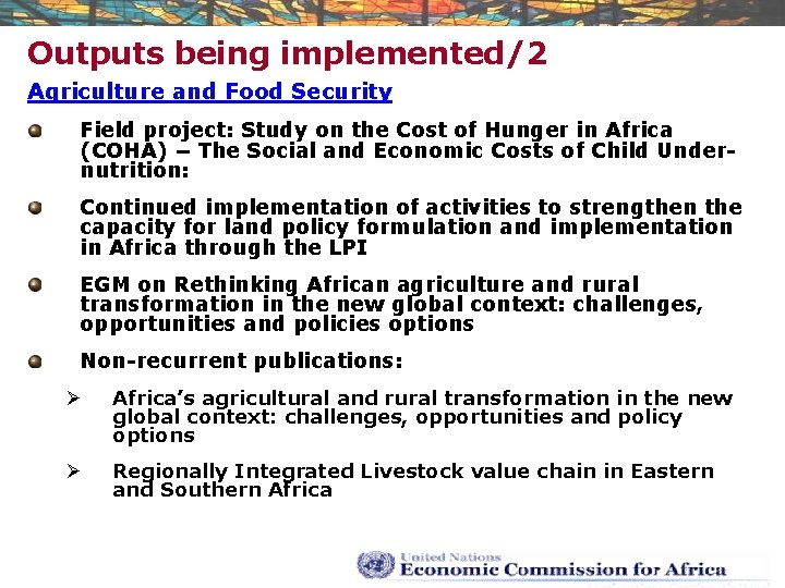 Outputs being implemented/2 Agriculture and Food Security Field project: Study on the Cost of