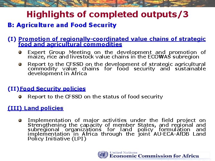 Highlights of completed outputs/3 B: Agriculture and Food Security (I) Promotion of regionally-coordinated value