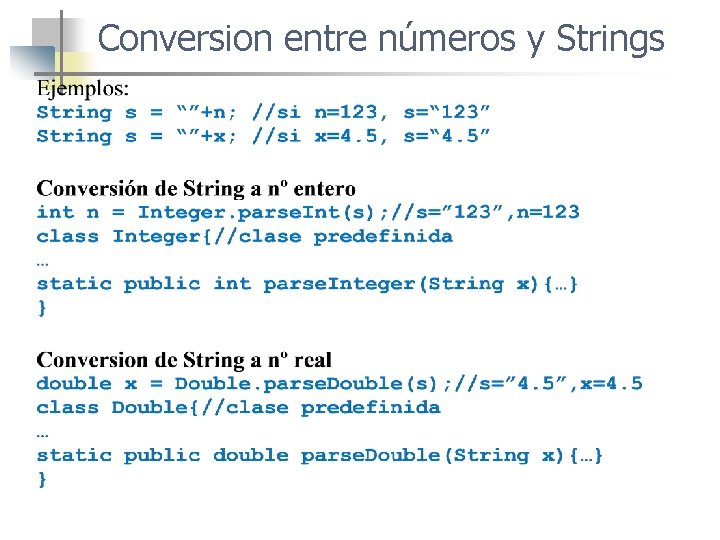 Conversion entre números y Strings 