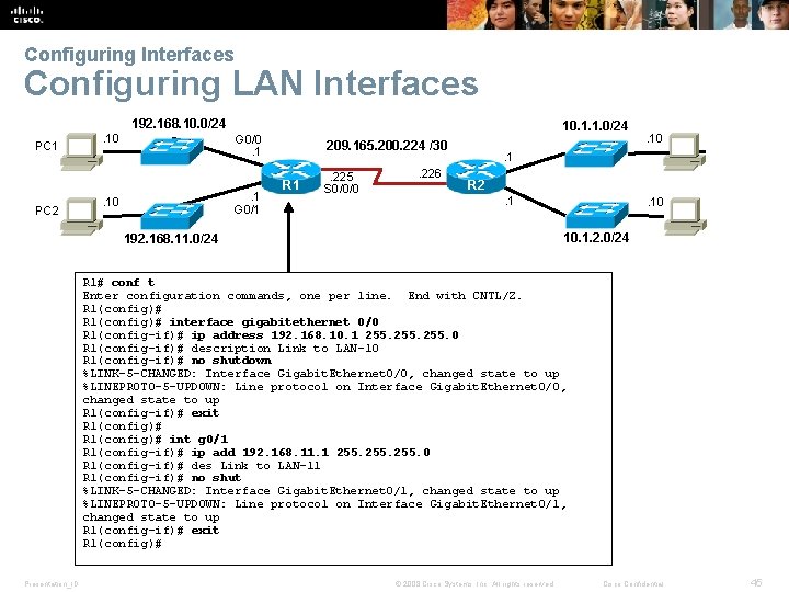 Configuring Interfaces Configuring LAN Interfaces 192. 168. 10. 0/24 PC 1 PC 2 .