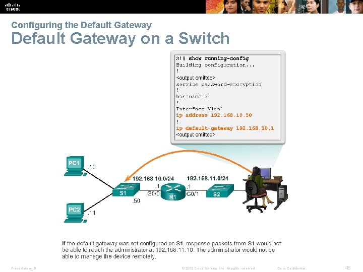 Configuring the Default Gateway on a Switch Presentation_ID © 2008 Cisco Systems, Inc. All