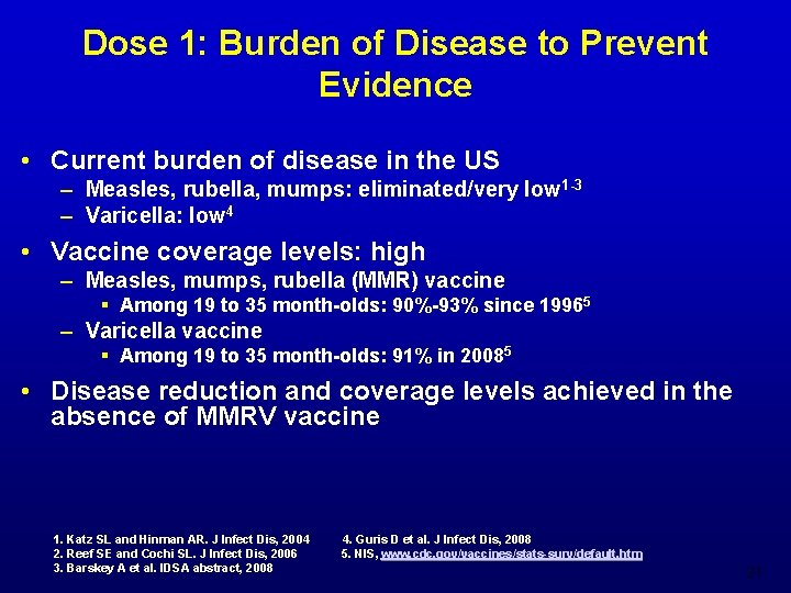 Dose 1: Burden of Disease to Prevent Evidence • Current burden of disease in