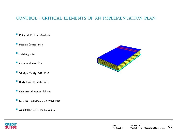 CONTROL - CRITICAL ELEMENTS OF AN IMPLEMENTATION PLAN § Potential Problem Analysis § Process