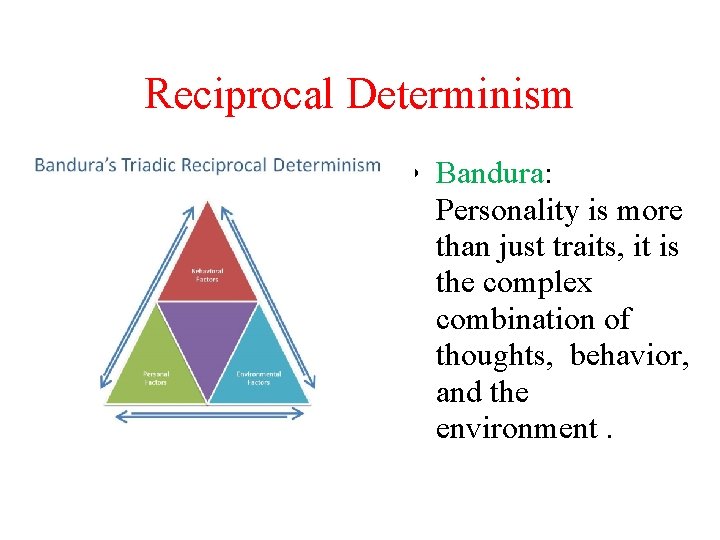 Reciprocal Determinism • Bandura: Personality is more than just traits, it is the complex