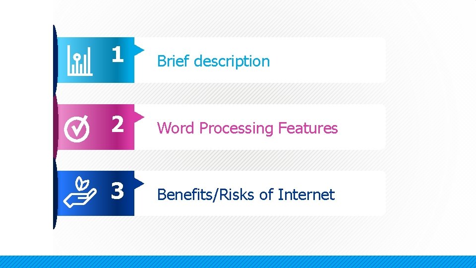 1 Brief description 2 Word Processing Features 3 Benefits/Risks of Internet 