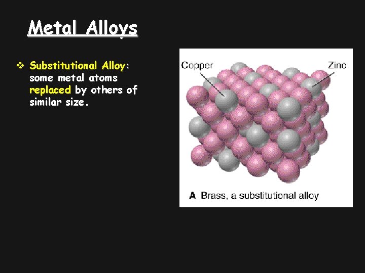 Metal Alloys v Substitutional Alloy: some metal atoms replaced by others of similar size.