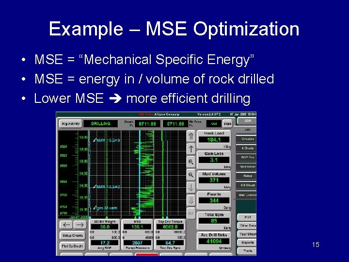 Example – MSE Optimization • MSE = “Mechanical Specific Energy” • MSE = energy