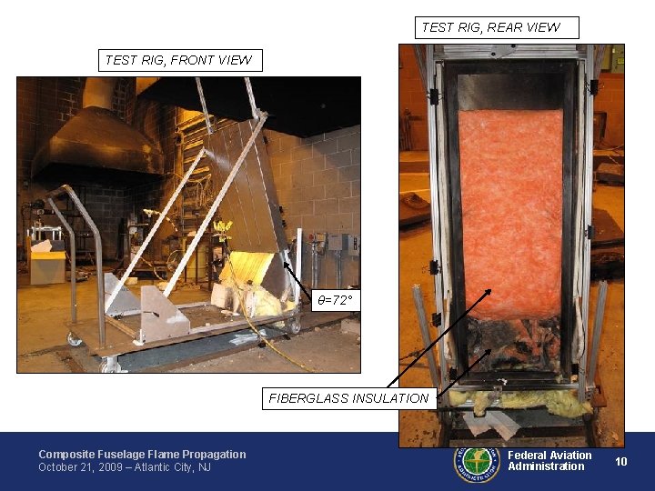TEST RIG, REAR VIEW TEST RIG, FRONT VIEW θ=72° FIBERGLASS INSULATION Composite Fuselage Flame
