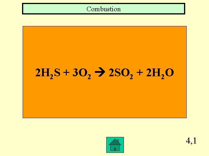 Combustion 2 H 2 S + 3 O 2 2 SO 2 + 2