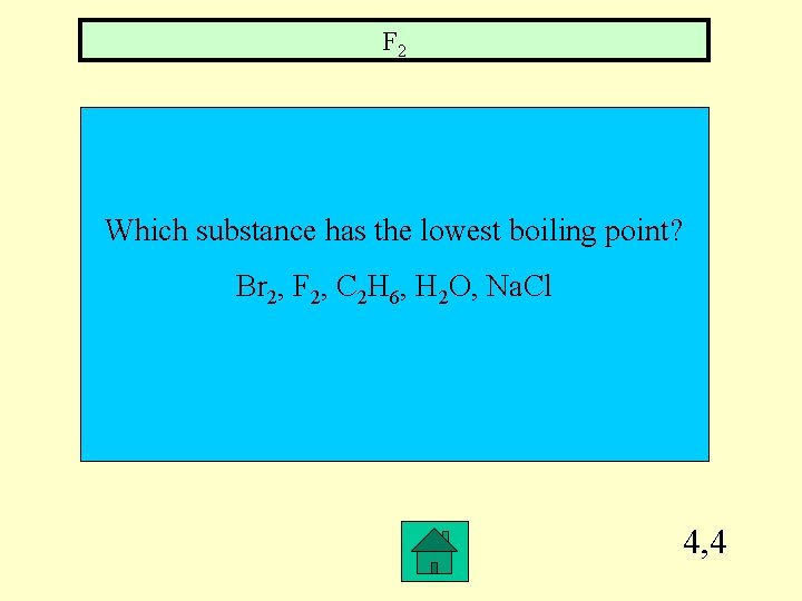 F 2 Which substance has the lowest boiling point? Br 2, F 2, C