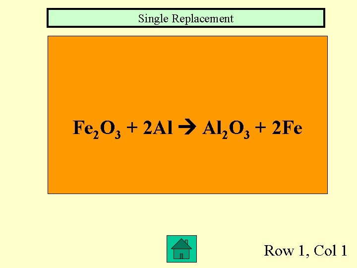 Single Replacement Fe 2 O 3 + 2 Al Al 2 O 3 +