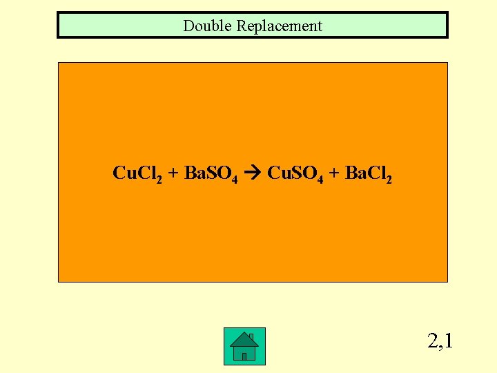 Double Replacement Cu. Cl 2 + Ba. SO 4 Cu. SO 4 + Ba.