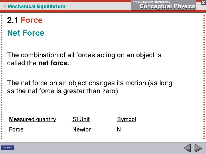 2 Mechanical Equilibrium 2. 1 Force Net Force The combination of all forces acting