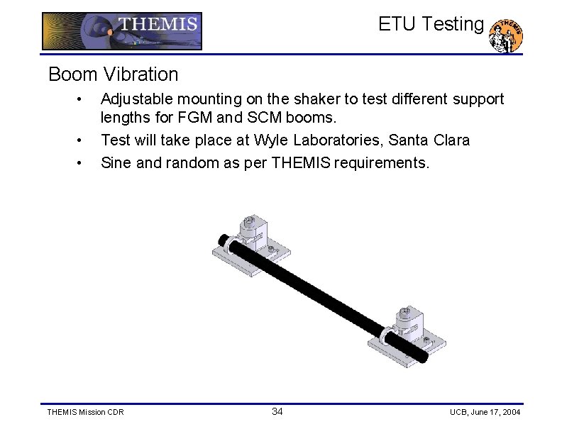 ETU Testing Boom Vibration • • • Adjustable mounting on the shaker to test