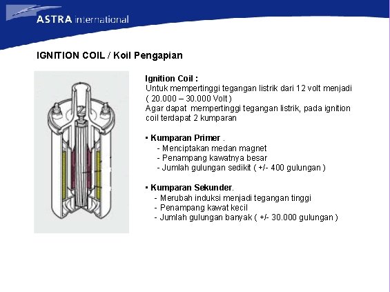 IGNITION COIL / Koil Pengapian Ignition Coil : Untuk mempertinggi tegangan listrik dari 12