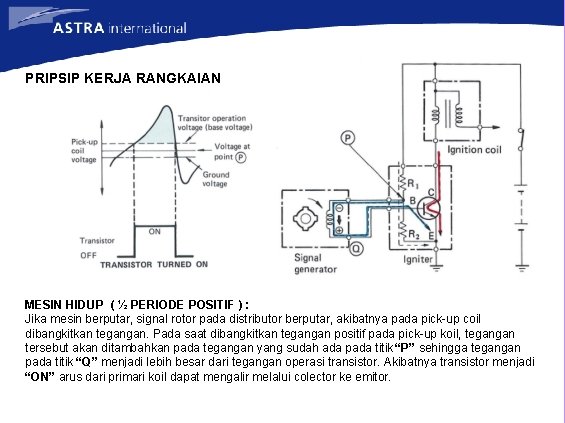 PRIPSIP KERJA RANGKAIAN MESIN HIDUP ( ½ PERIODE POSITIF ) : Jika mesin berputar,