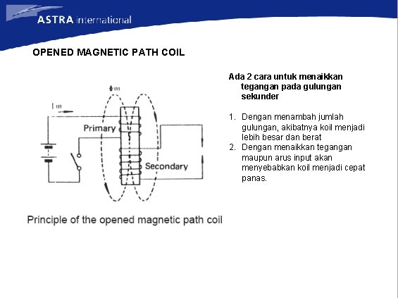 OPENED MAGNETIC PATH COIL Ada 2 cara untuk menaikkan tegangan pada gulungan sekunder 1.