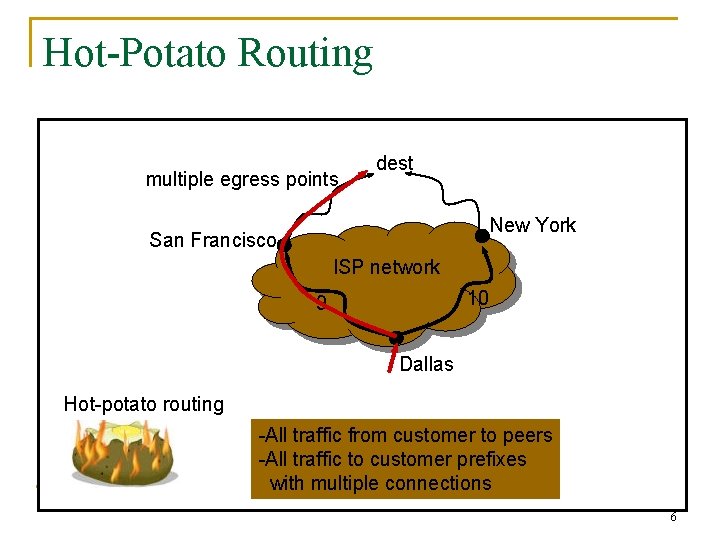 Hot-Potato Routing multiple egress points dest New York San Francisco ISP network 10 9