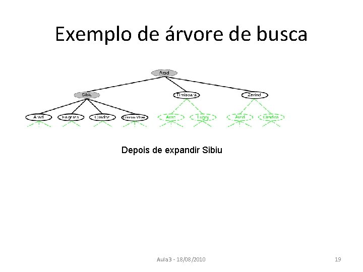 Exemplo de árvore de busca Depois de expandir Sibiu Aula 3 - 18/08/2010 19
