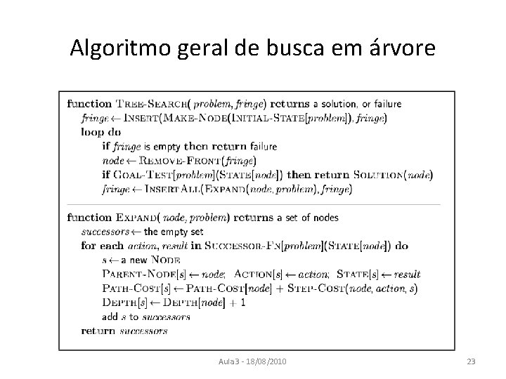 Algoritmo geral de busca em árvore Aula 3 - 18/08/2010 23 