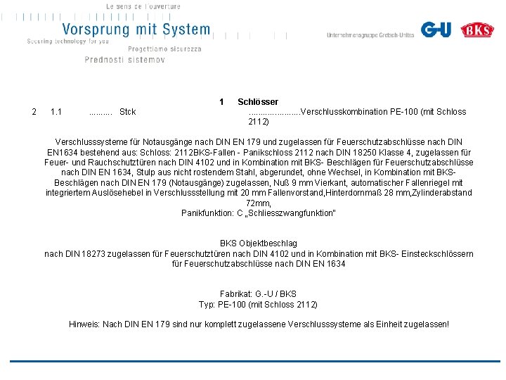 1 2 1. 1 . . Stck Schlösser. . . . . Verschlusskombination PE-100