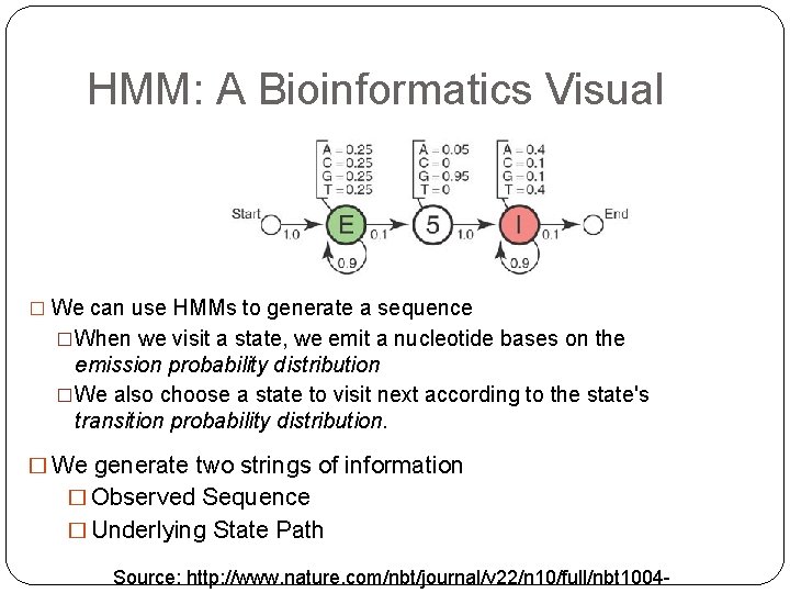 HMM: A Bioinformatics Visual � We can use HMMs to generate a sequence �When HMM: A Bioinformatics Visual � We can use HMMs to generate a sequence �When