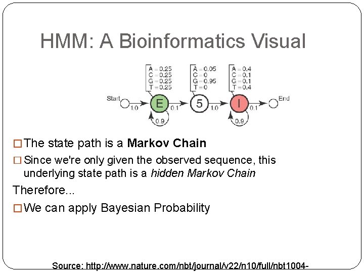 HMM: A Bioinformatics Visual � The state path is a Markov Chain � Since HMM: A Bioinformatics Visual � The state path is a Markov Chain � Since