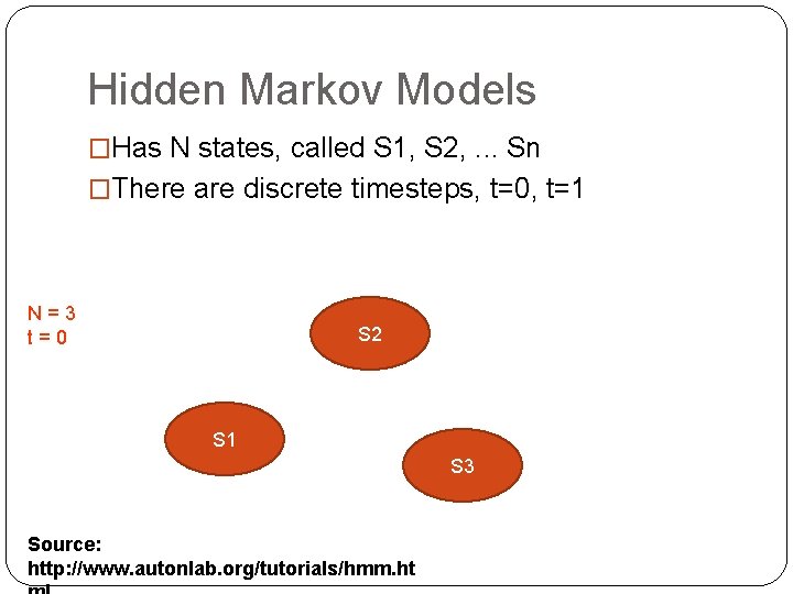 Hidden Markov Models �Has N states, called S 1, S 2, . . . Hidden Markov Models �Has N states, called S 1, S 2, . . .