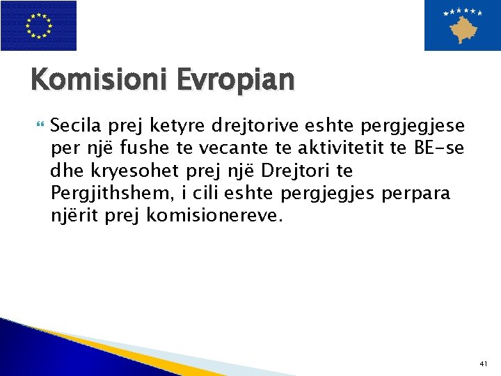 Komisioni Evropian Secila prej ketyre drejtorive eshte pergjegjese per një fushe te vecante te
