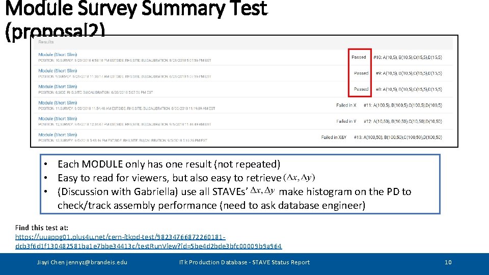 Module Survey Summary Test (proposal 2) • Each MODULE only has one result (not