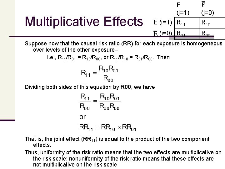 Multiplicative Effects F (j=1) (j=0) E (i=1) R 11 R 10 (i=0) R 01