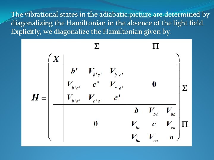The vibrational states in the adiabatic picture are determined by diagonalizing the Hamiltonian in
