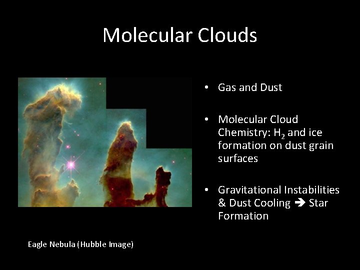 Molecular Clouds • Gas and Dust • Molecular Cloud Chemistry: H 2 and ice