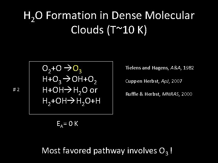 H 2 O Formation in Dense Molecular Clouds (T~10 K) #2 O 2+O O