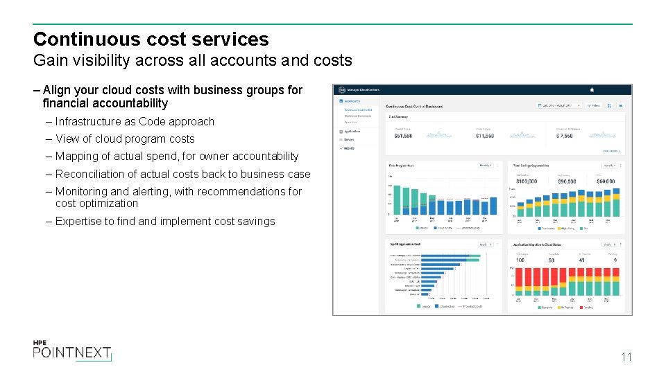 Continuous cost services Gain visibility across all accounts and costs – Align your cloud