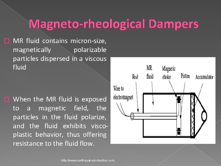 Magneto-rheological Dampers � MR fluid contains micron-size, magnetically polarizable particles dispersed in a viscous