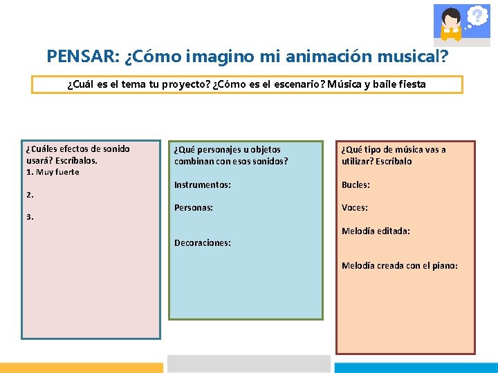 PENSAR: ¿Cómo imagino mi animación musical? ¿Cuál es el tema tu proyecto? ¿Cómo es