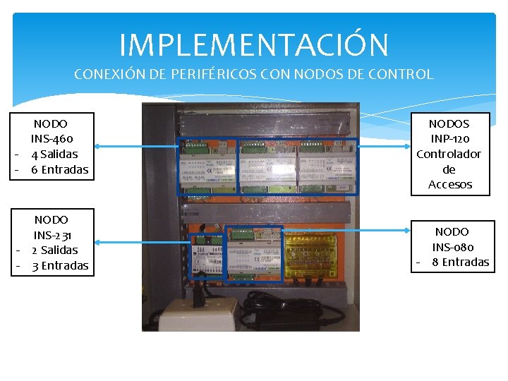 IMPLEMENTACIÓN CONEXIÓN DE PERIFÉRICOS CON NODOS DE CONTROL NODO INS-460 - 4 Salidas -