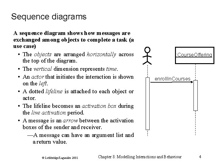 Sequence diagrams A sequence diagram shows how messages are exchanged among objects to complete Sequence diagrams A sequence diagram shows how messages are exchanged among objects to complete