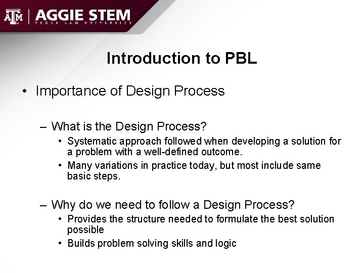 Introduction to Aggie STEM Teacher Boot Camp Mary