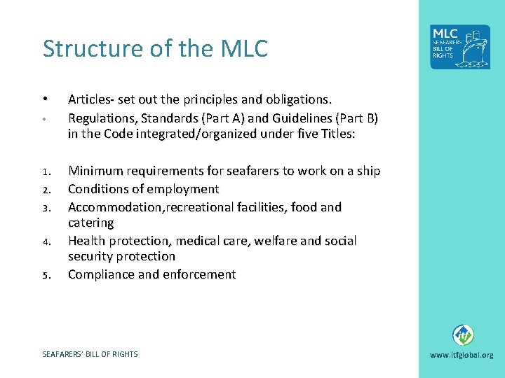 Structure of the MLC • • 1. 2. 3. 4. 5. Articles- set out