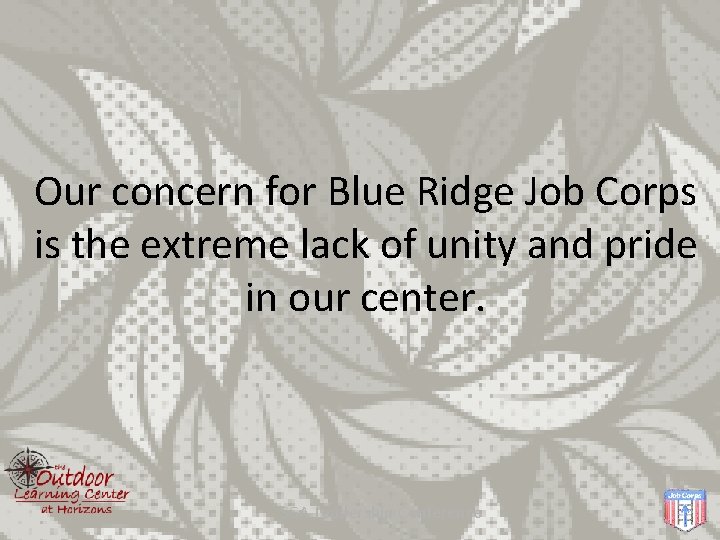 Our concern for Blue Ridge Job Corps is the extreme lack of unity and