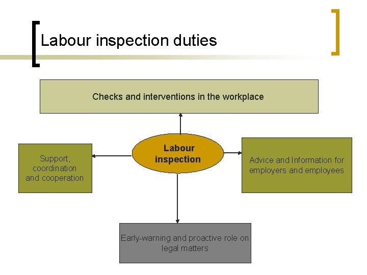 Labour inspection duties Checks and interventions in the workplace Support, coordination and cooperation Labour