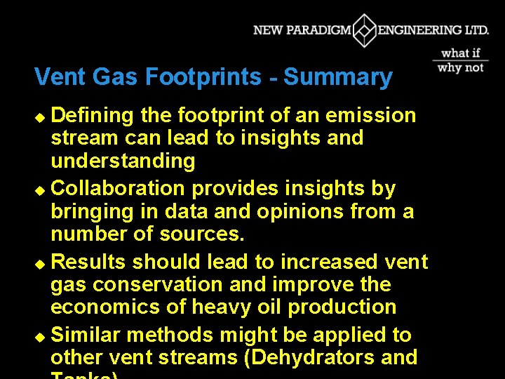 Vent Gas Footprints - Summary Defining the footprint of an emission stream can lead