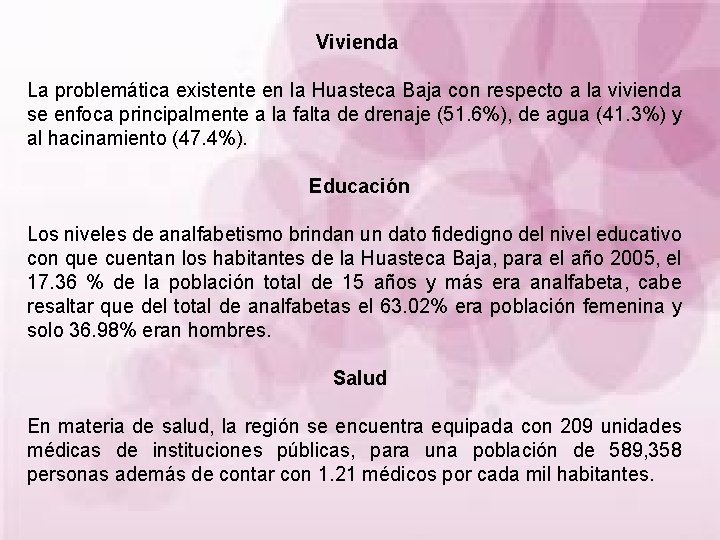 Vivienda La problemática existente en la Huasteca Baja con respecto a la vivienda se