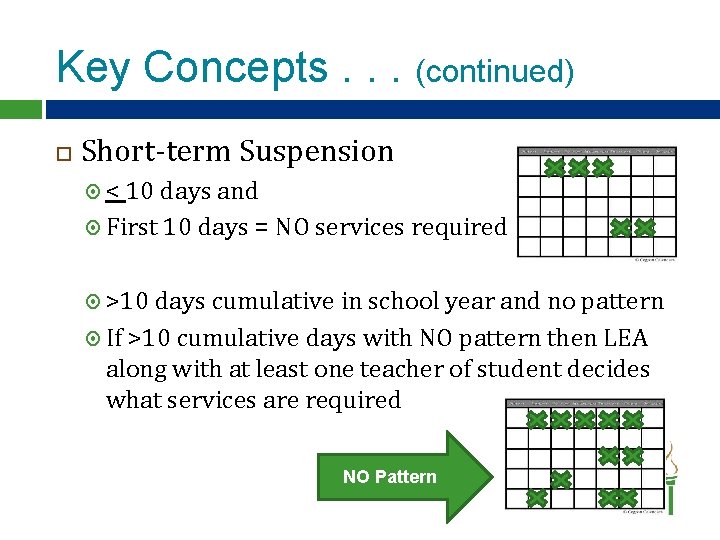 Key Concepts. . . (continued) Short-term Suspension < 10 days and First 10 days