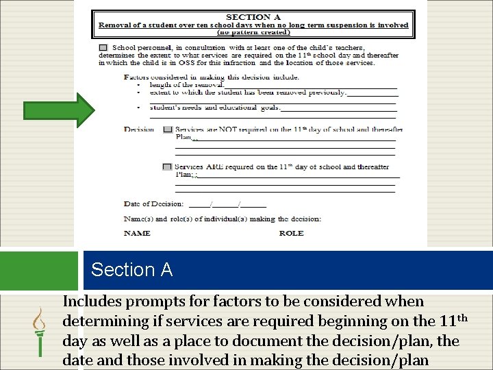 Section A Includes prompts for factors to be considered when determining if services are