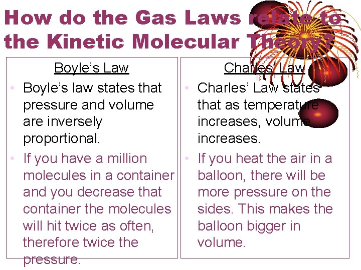 How do the Gas Laws relate to the Kinetic Molecular Theory? Boyle’s Law Charles’