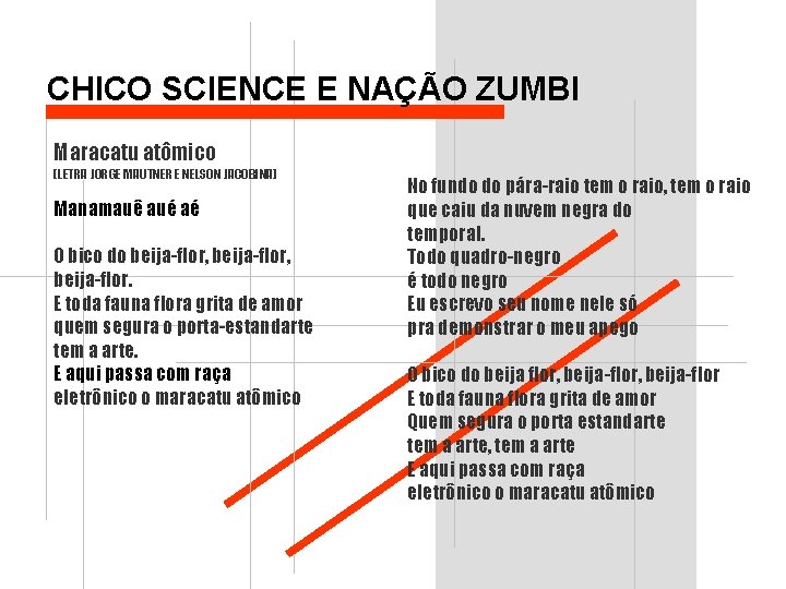 CHICO SCIENCE E NAÇÃO ZUMBI Maracatu atômico (LETRA JORGE MAUTNER E NELSON JACOBINA) Manamauê